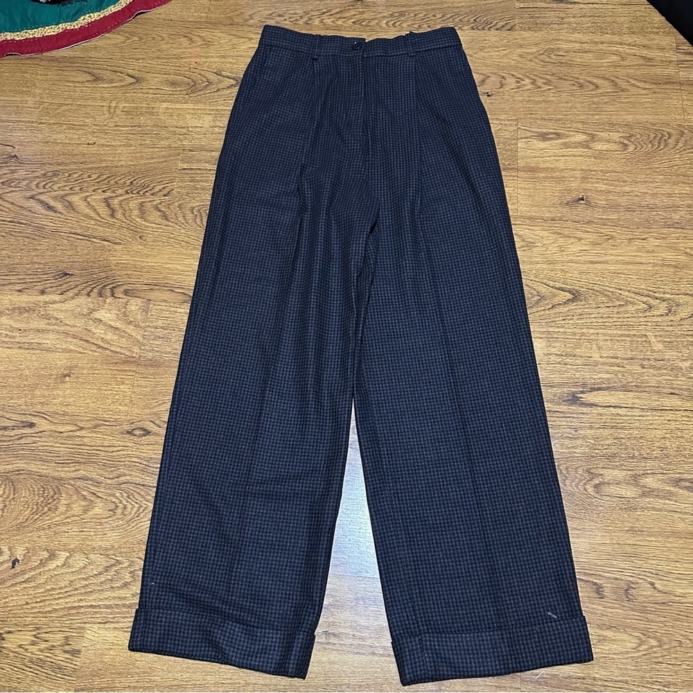 COS Blue plaid wide leg Checkered Pants size 6 wool blend MANTECO